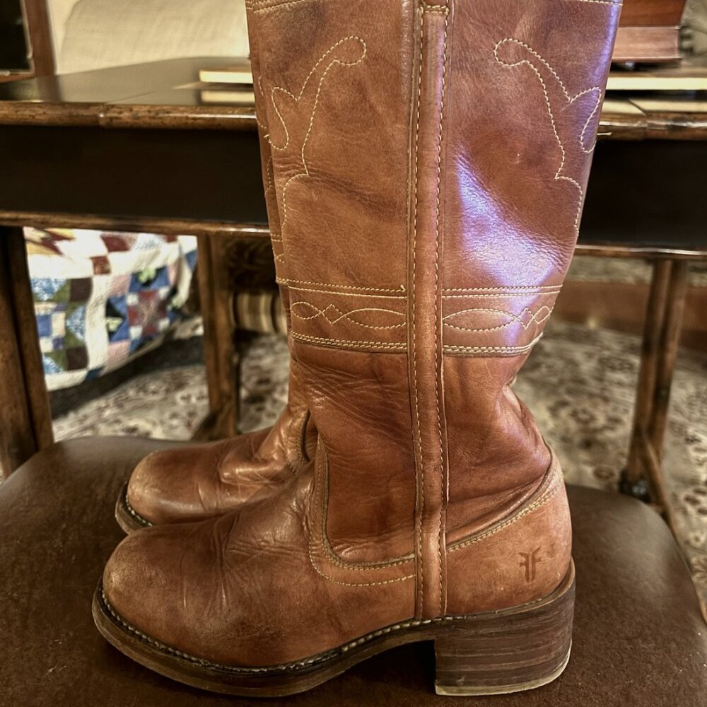 Vintage Frye  Knee High campus stitching pull on boots